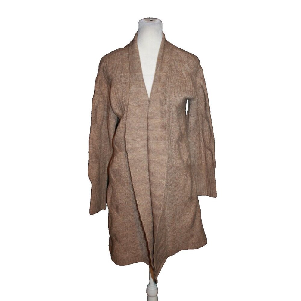 Ophelia Roe Women's Knit Cardigan Open Front Tan Brown Size Small Longer Length